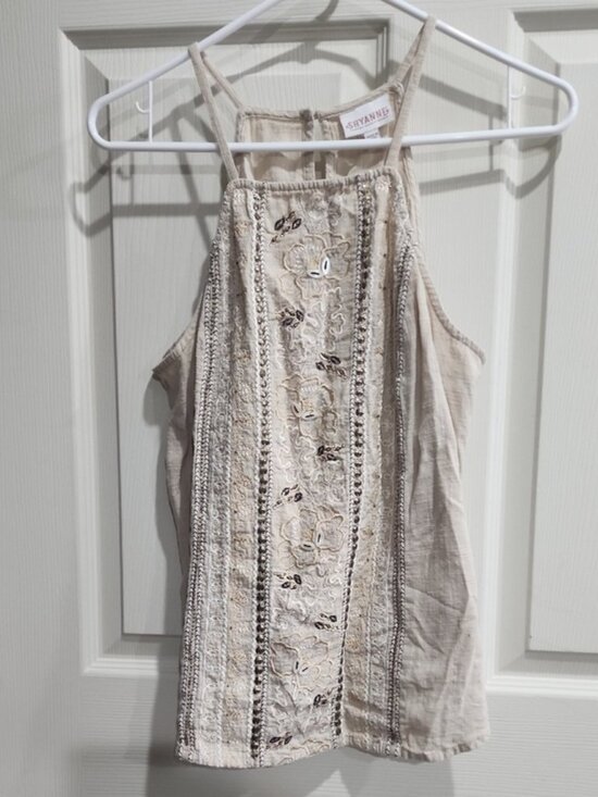 Tops - Natural Beige Embroidered Halter Top